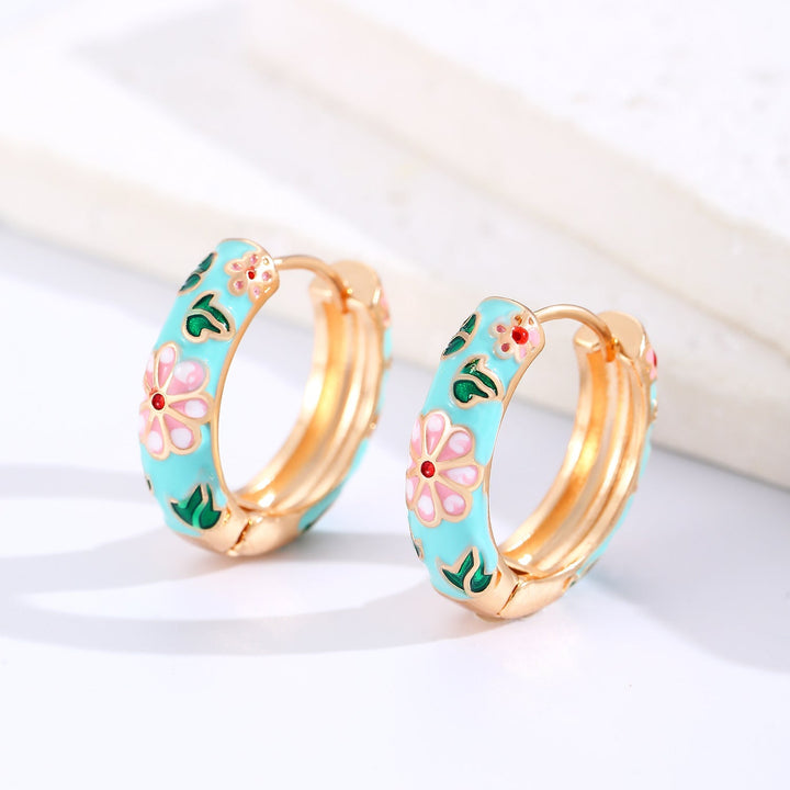 Colorful Flower Hoop Earrings | Gold
