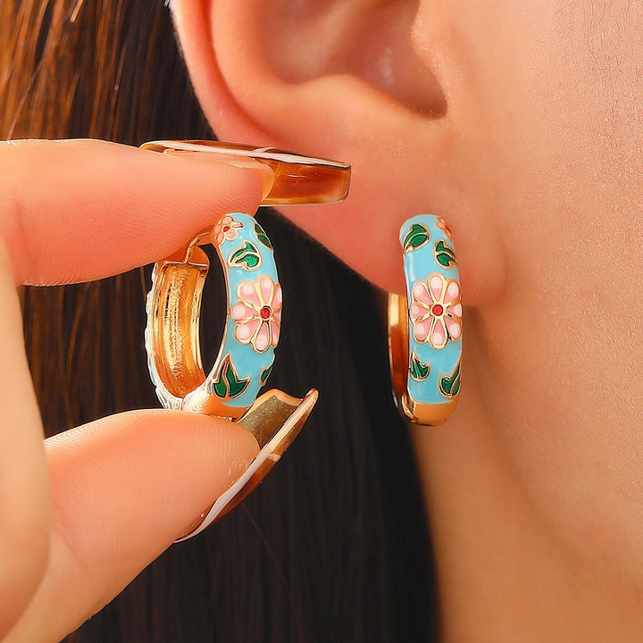 Colorful Flower Hoop Earrings | Gold