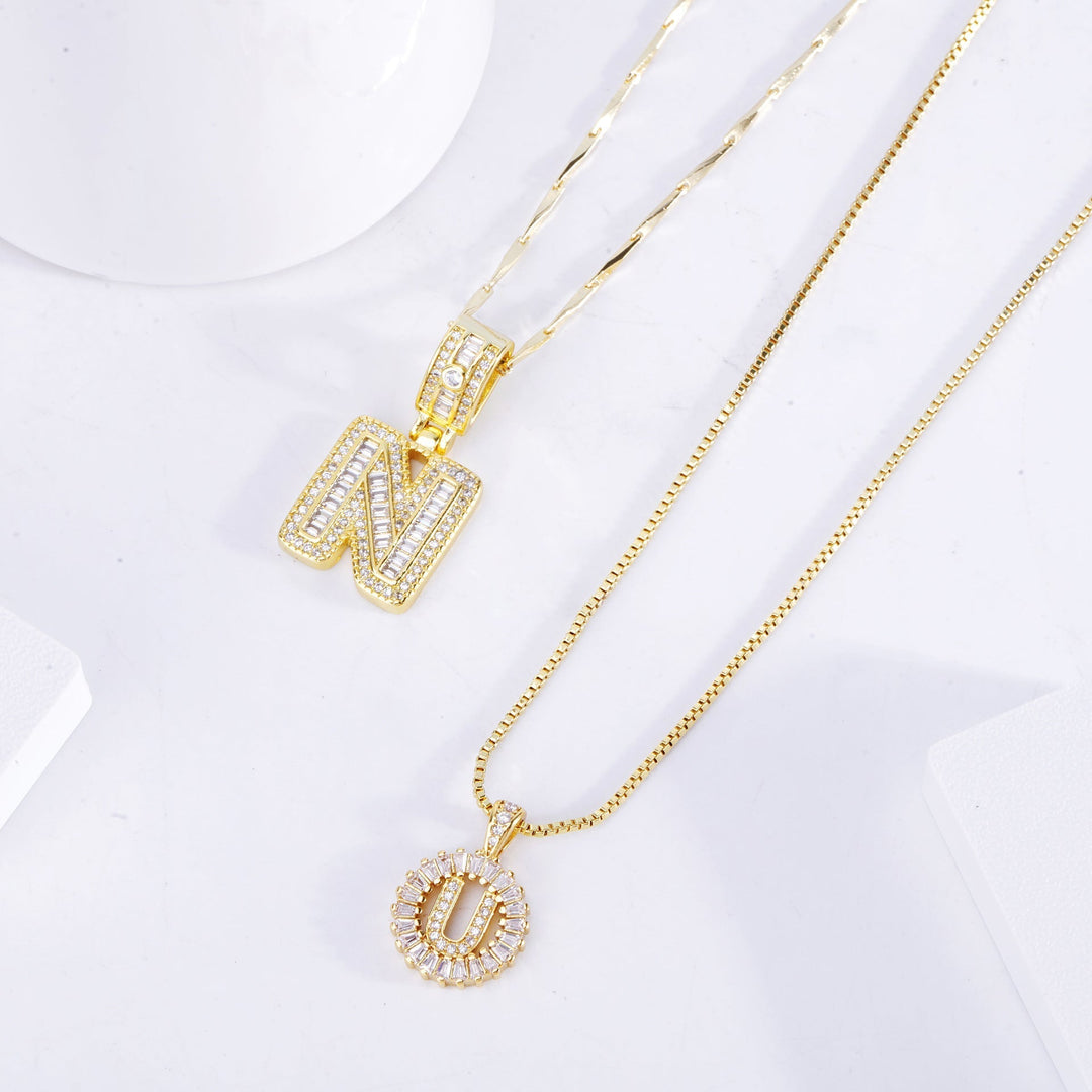Pavé Initial Letter Necklace Set | White Gold