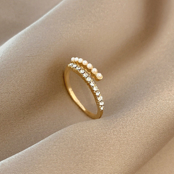Virelle Open Ring with Pearl & Crystal | Gold
