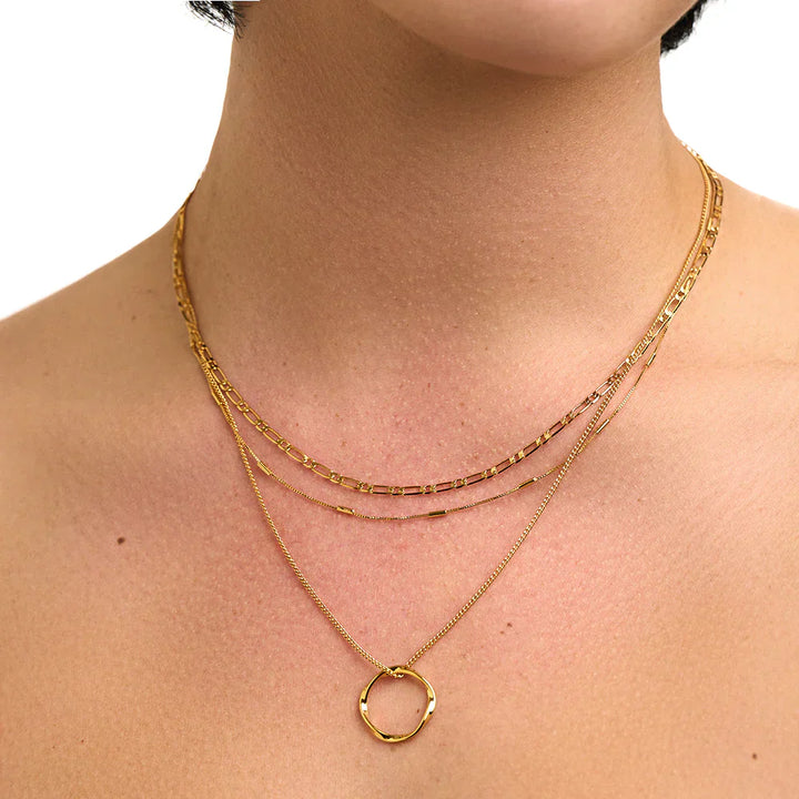Open three-row circle necklace | Gold