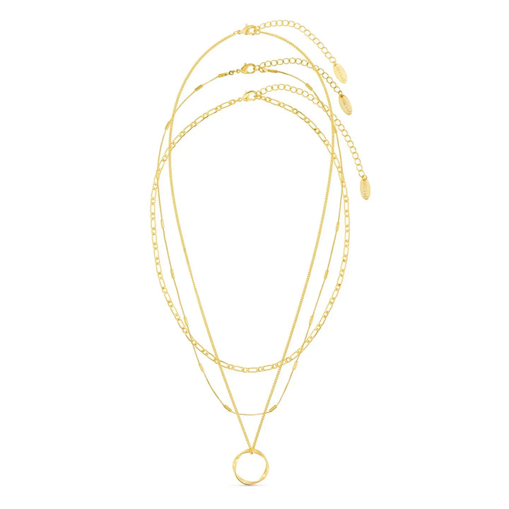 Open three-row circle necklace | White gold