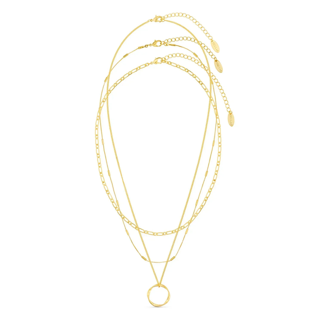 Open three-row circle necklace | Gold