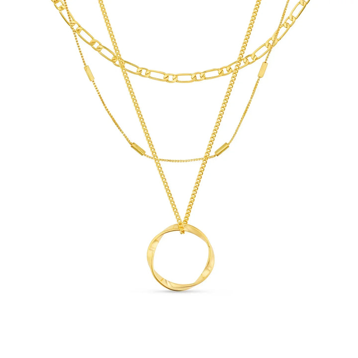 Open three-row circle necklace | White gold