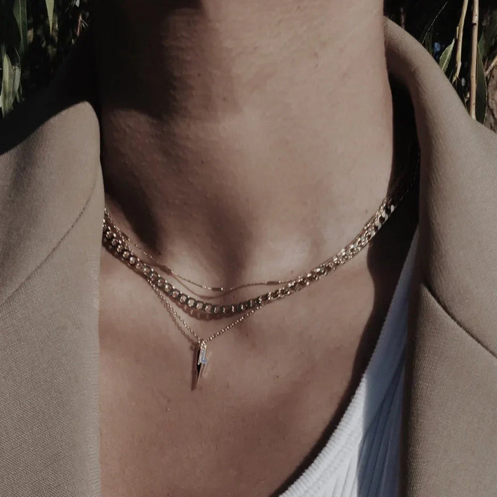 Flat Curb Chain Necklace | White Gold