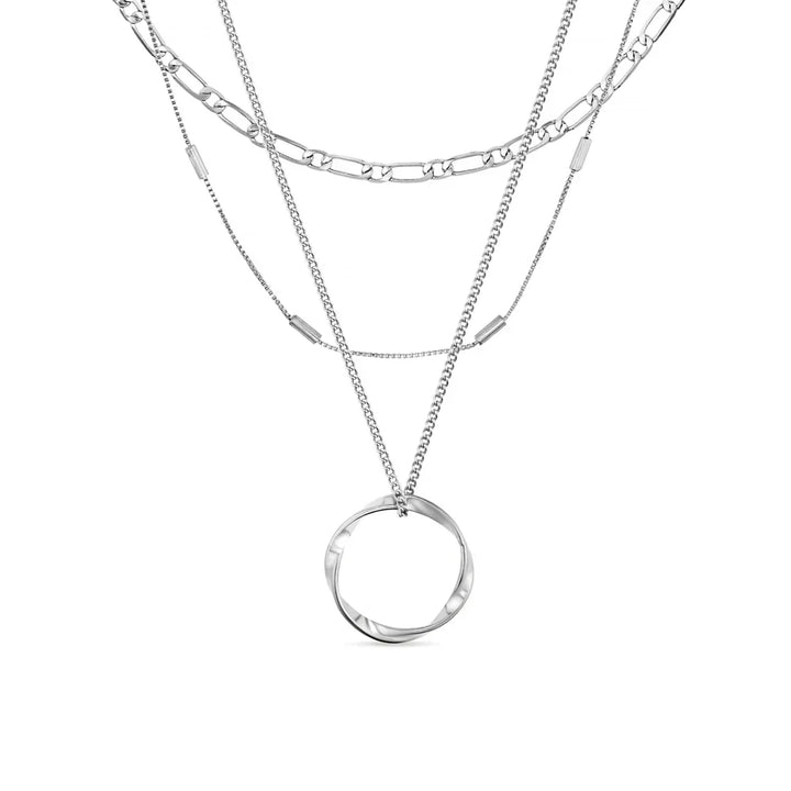 Open three-row circle necklace | White gold