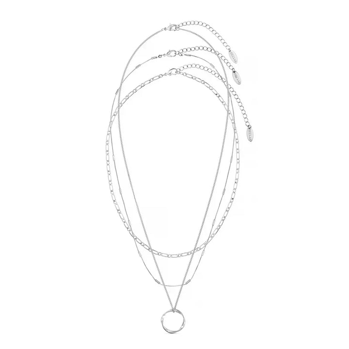 Open three-row circle necklace | White gold