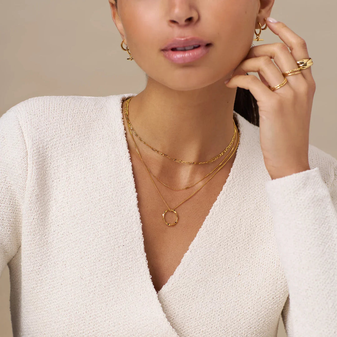 Open three-row circle necklace | Gold