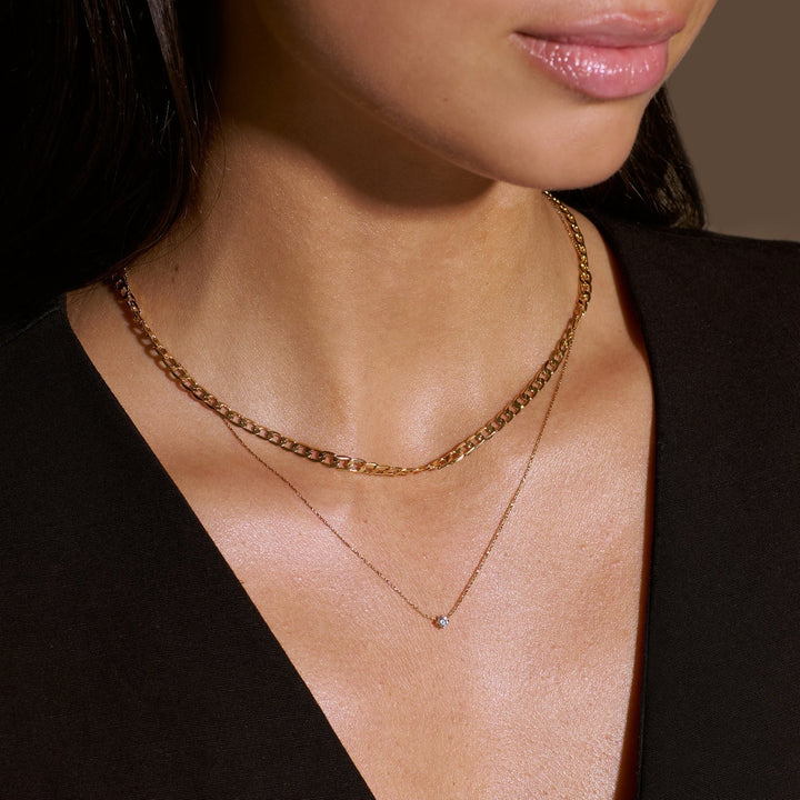 Flat Curb Chain Necklace | White Gold