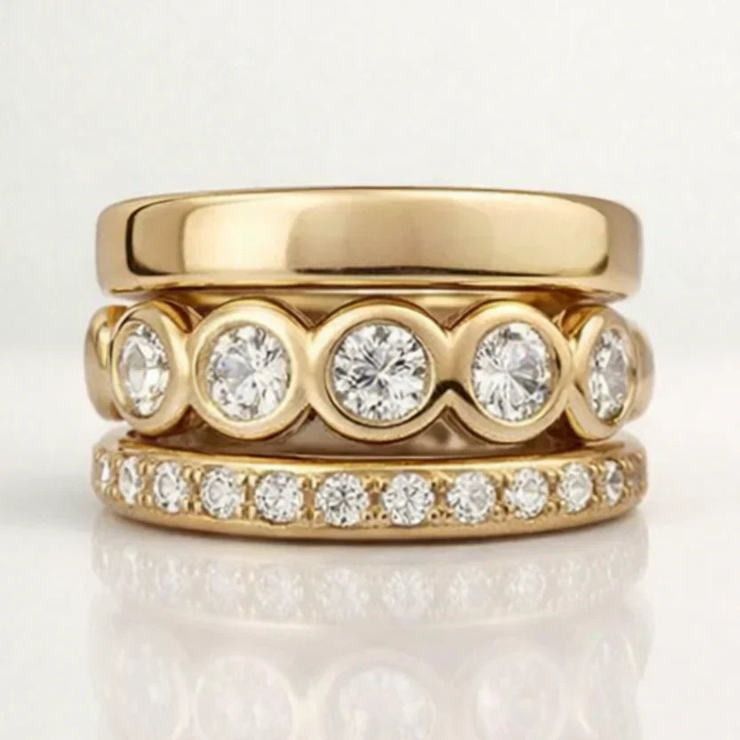 Cubic Zirconia Stackable Ring Set in Gold Tone