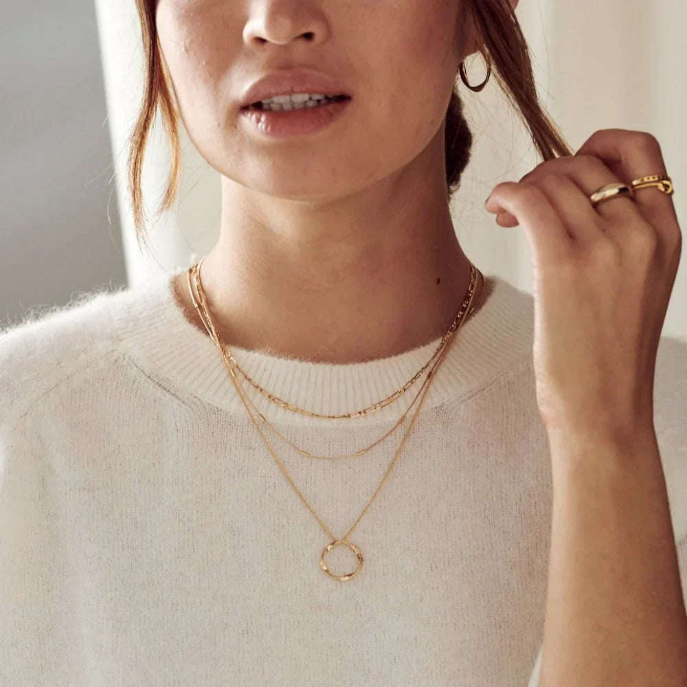 Open three-row circle necklace | Gold