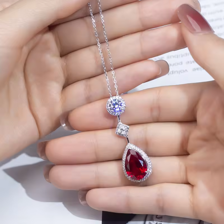 Ruby Drop Crystal Halo Necklace