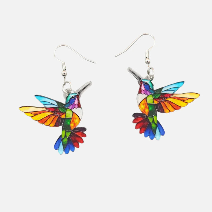 Acrylic Hummingbird Drop Earrings - Vibrant 2D Bird Design