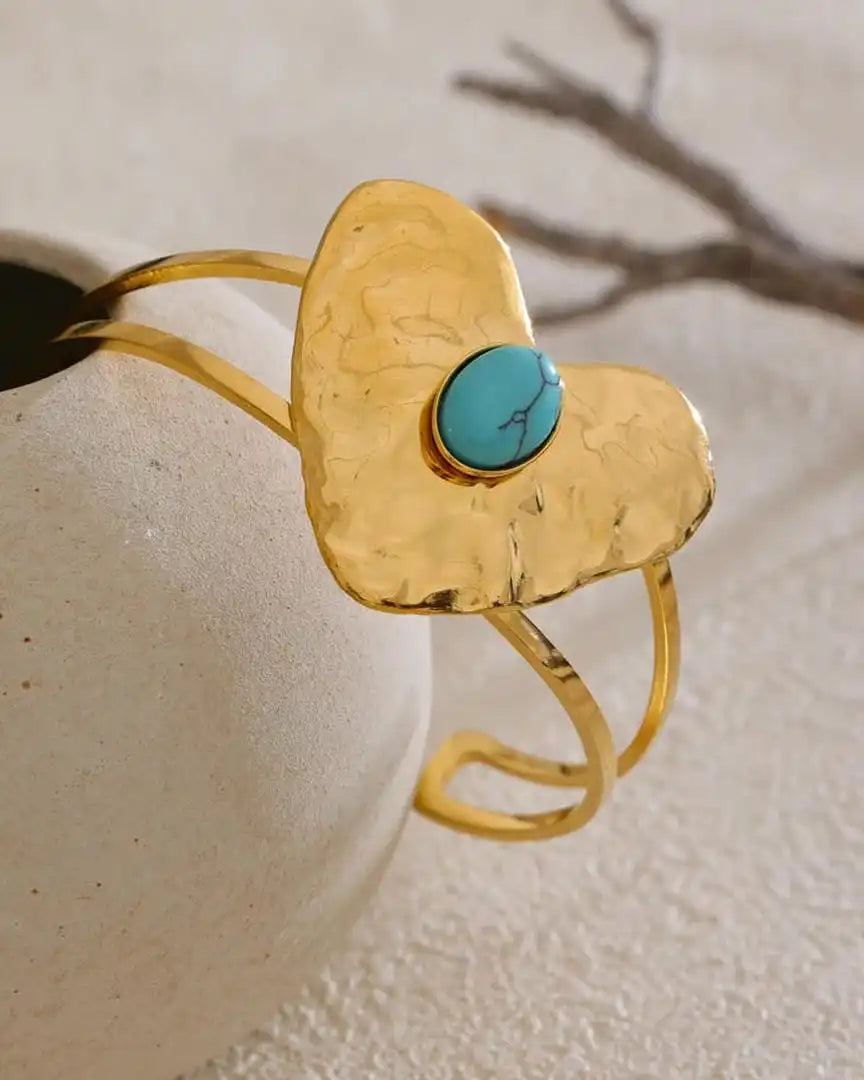 Vintage Gold Turquoise Heart Set - Earrings, Ring & Bracelet