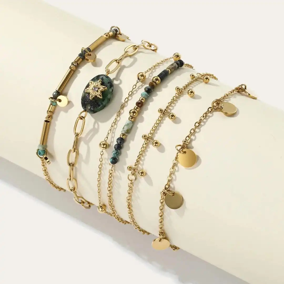 Gold Lava Turquoise Bracelet Set
