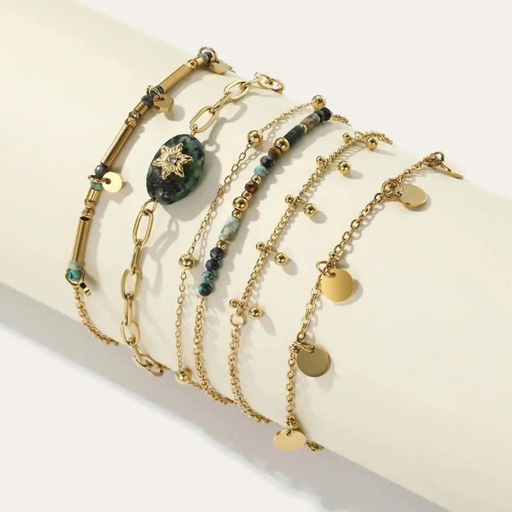 Gold Lava Turquoise Bracelet Set