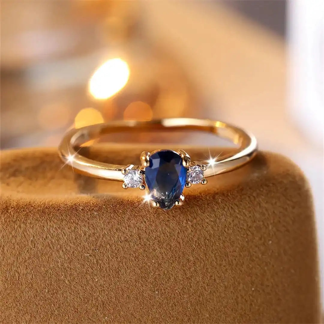 Minimalist Royal Sapphire Ring in Pear Cut