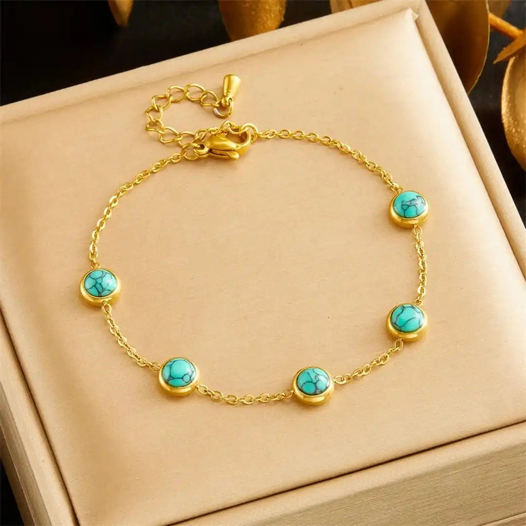 Boho Silver Turquoise Necklace, Earrings & Bracelet Set
