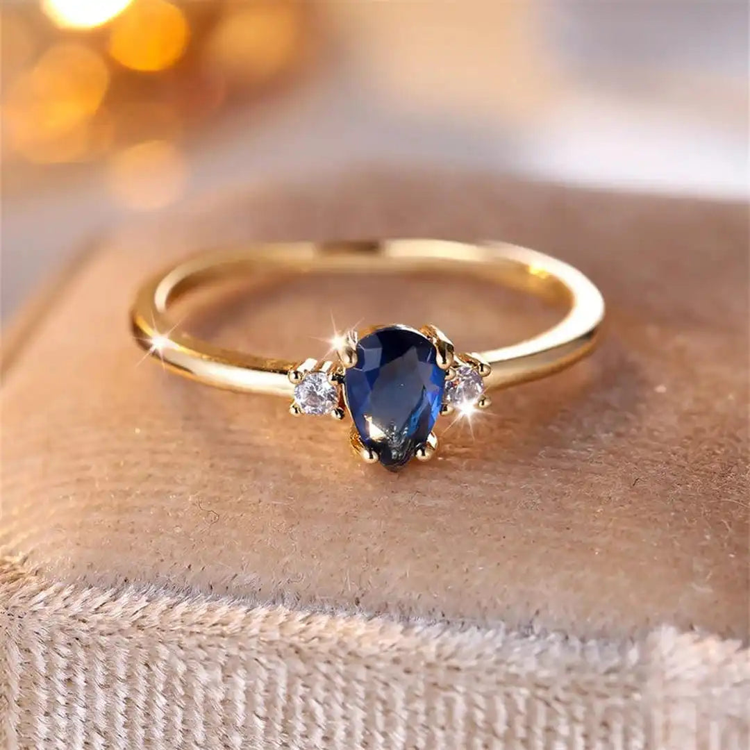 Minimalist Royal Sapphire Ring in Pear Cut