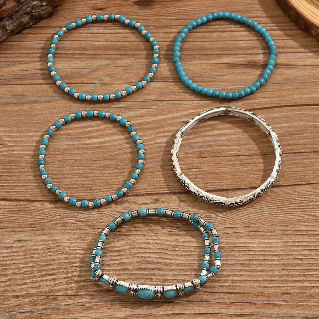 Boho Turquoise Bead Bracelet Set