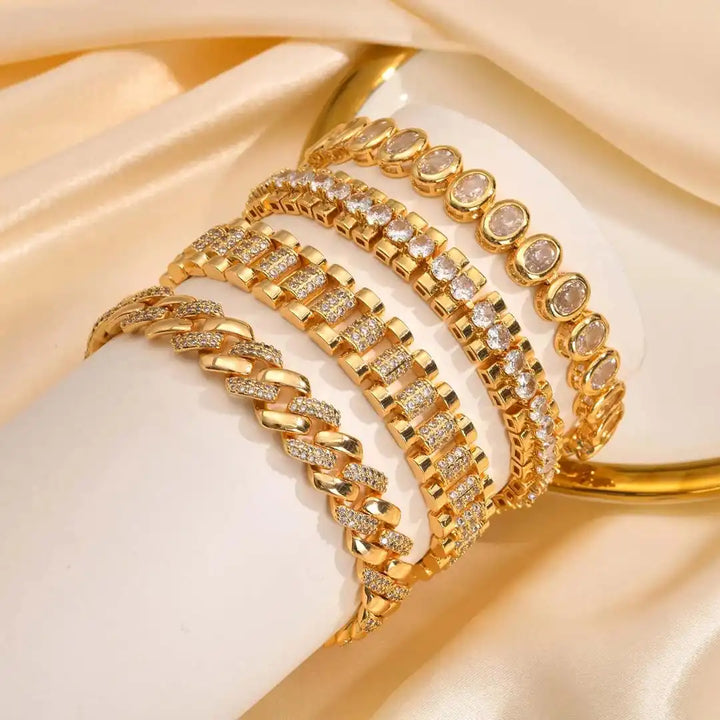 Adjustable Gold-Tone Solid Zirconia Bracelet Set