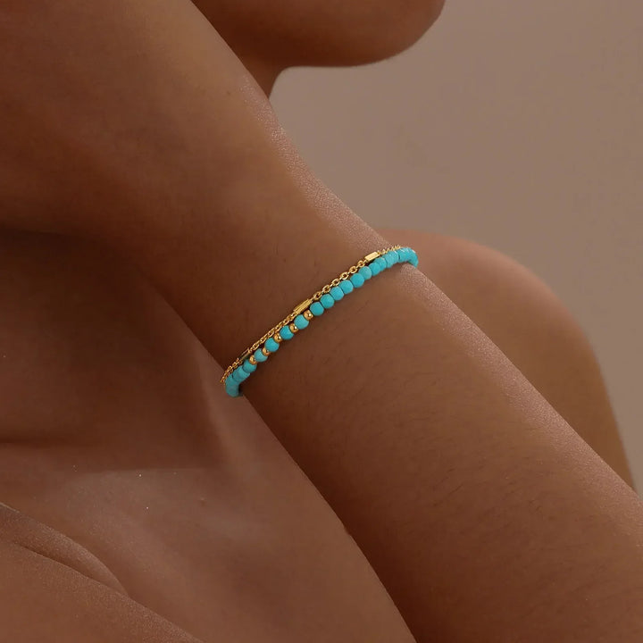 Radiant Gold and Turquoise Chain Bracelet