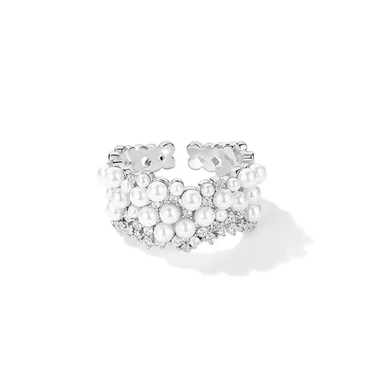 Vintage adjustable pearl and cubic zirconia ring