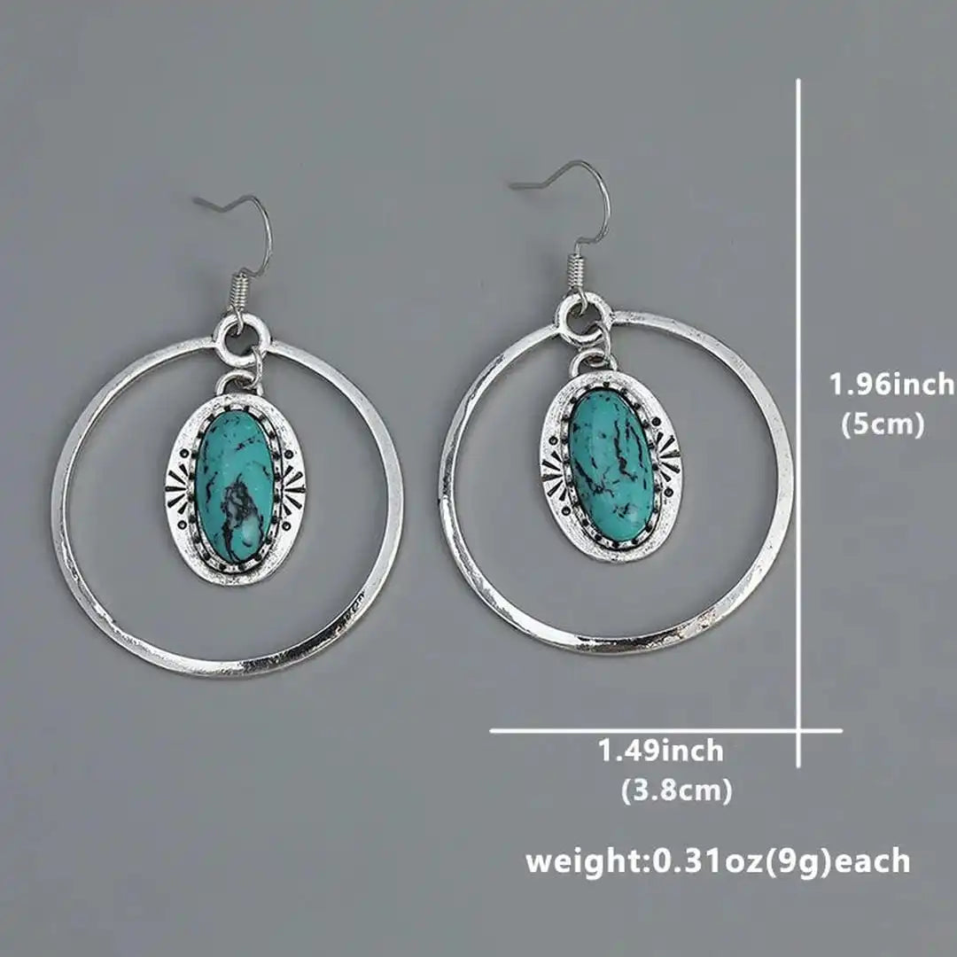 Vintage silver drop earrings with inlaid turquoise