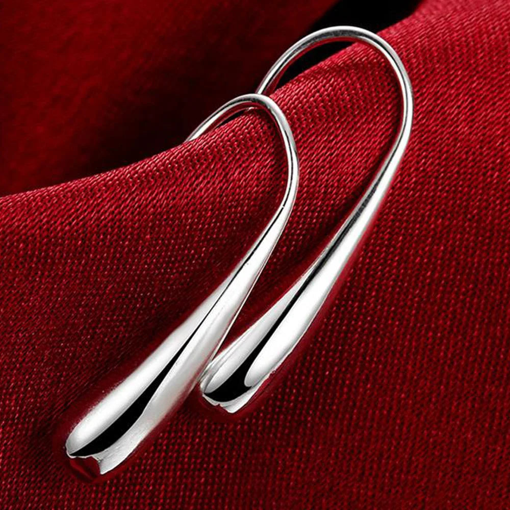 Sterling silver drop hoop earrings