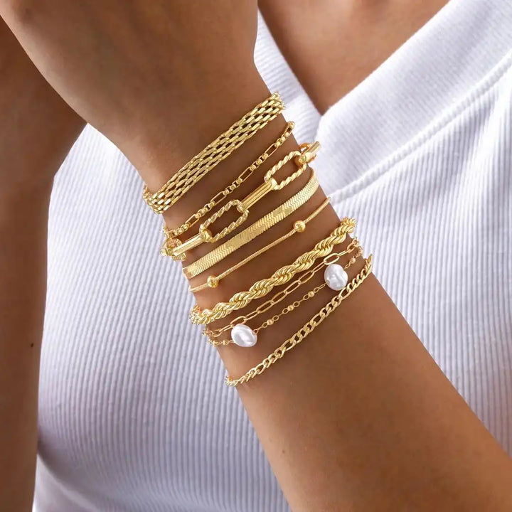 Stackable Gold Pearl Bracelet Set