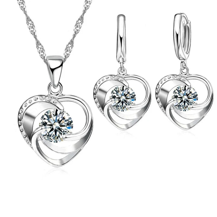 Sterling silver heart set with necklace and earrings