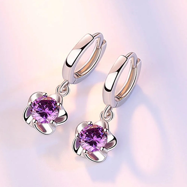 Sterling Silver Earrings with Purple and White Zircon - Haller