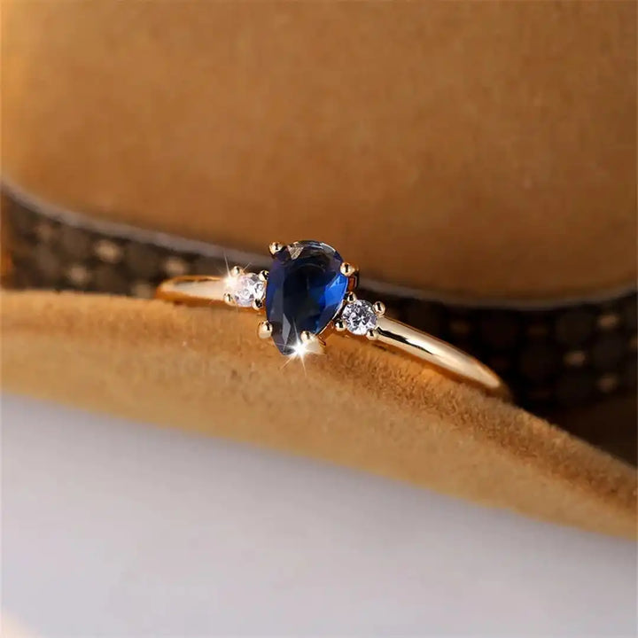 Minimalist Royal Sapphire Ring in Pear Cut