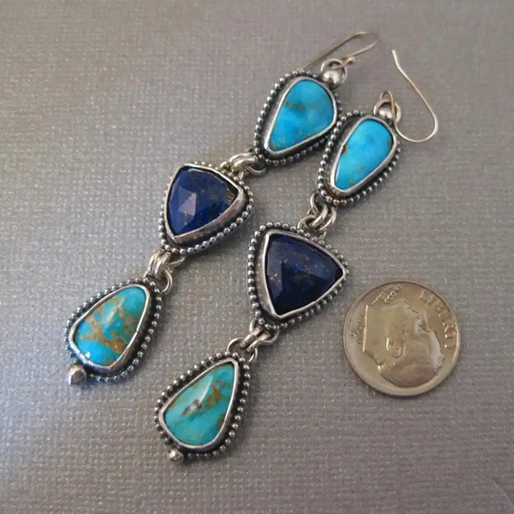 Boho Silver Turquoise Gemstone Drop Earrings