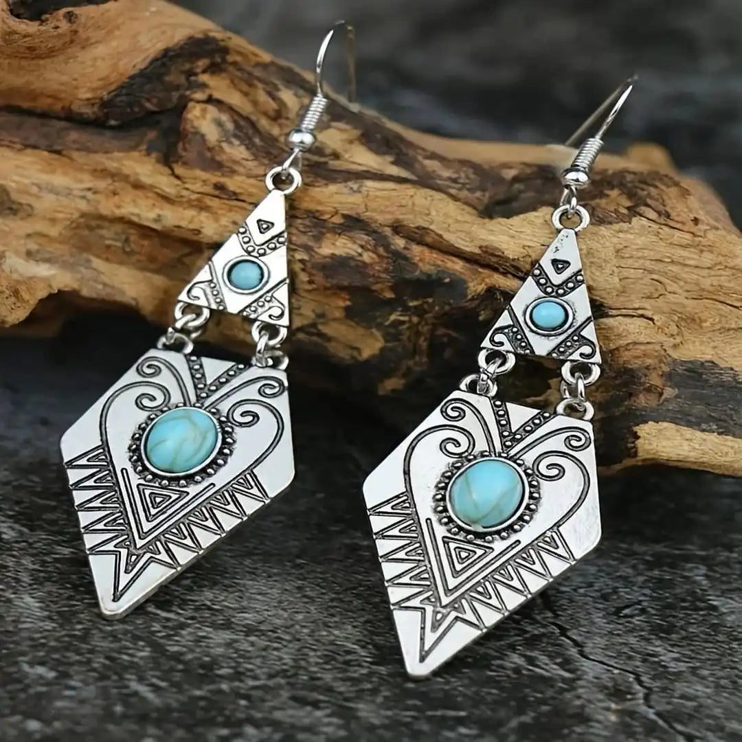 Vintage Boho Turquoise Diamond Earrings