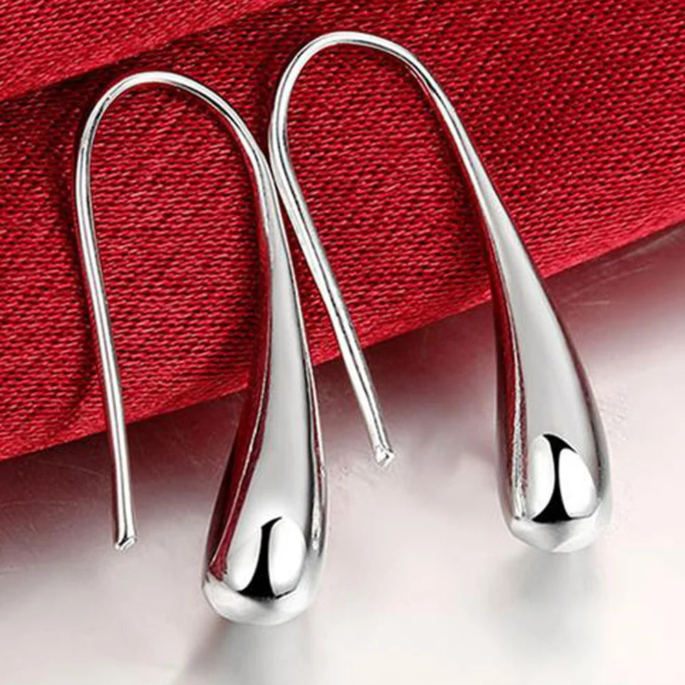 Sterling silver drop hoop earrings