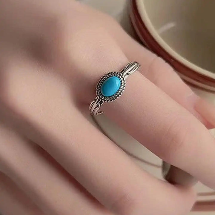 Adjustable silver spring turquoise ring