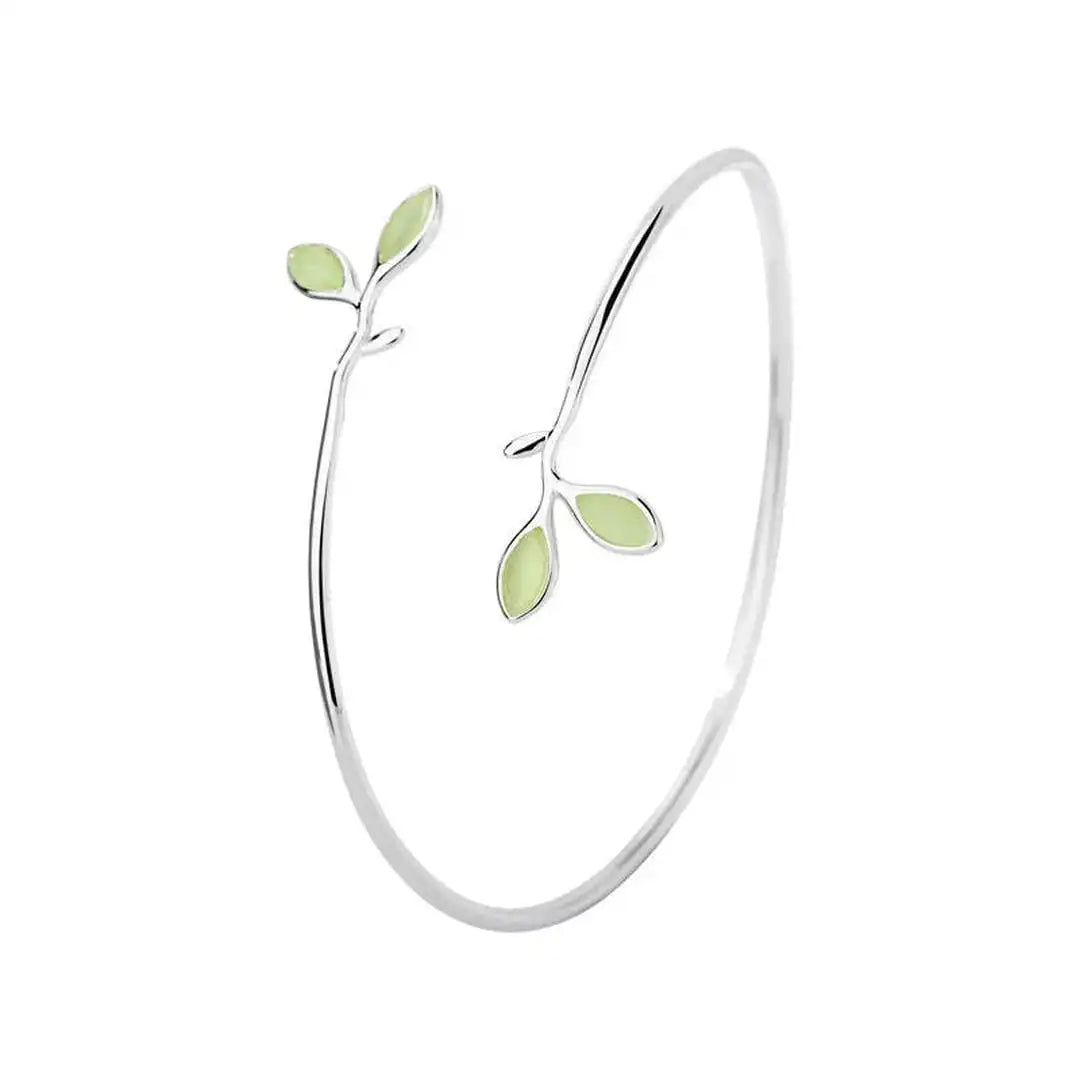 Timeless silver opal leaf bangle