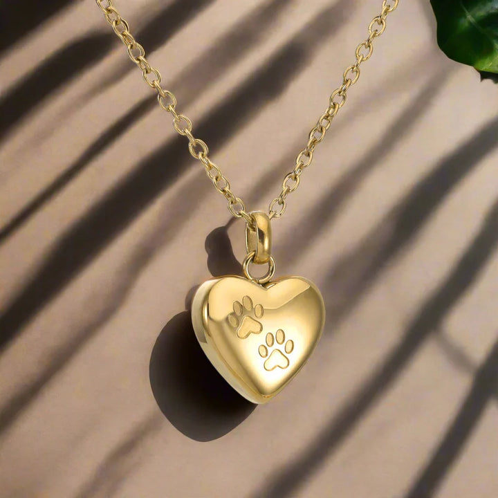 Pet Memorial Urn Necklace - Heart-Shaped Pendant with Paw Engraving