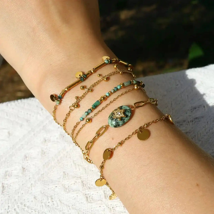 Gold Lava Turquoise Bracelet Set