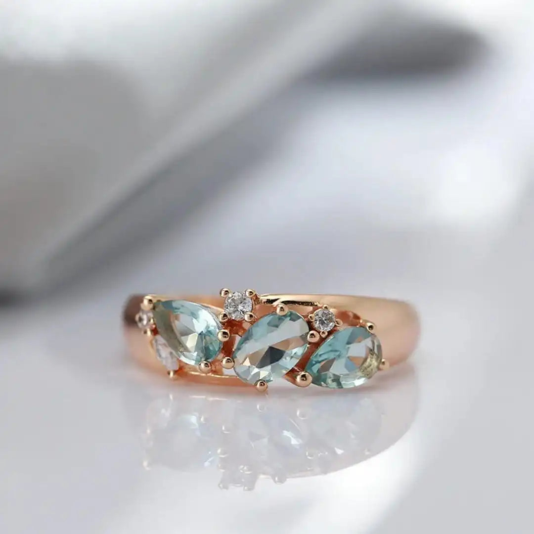 Vintage rose gold blue zircon ring
