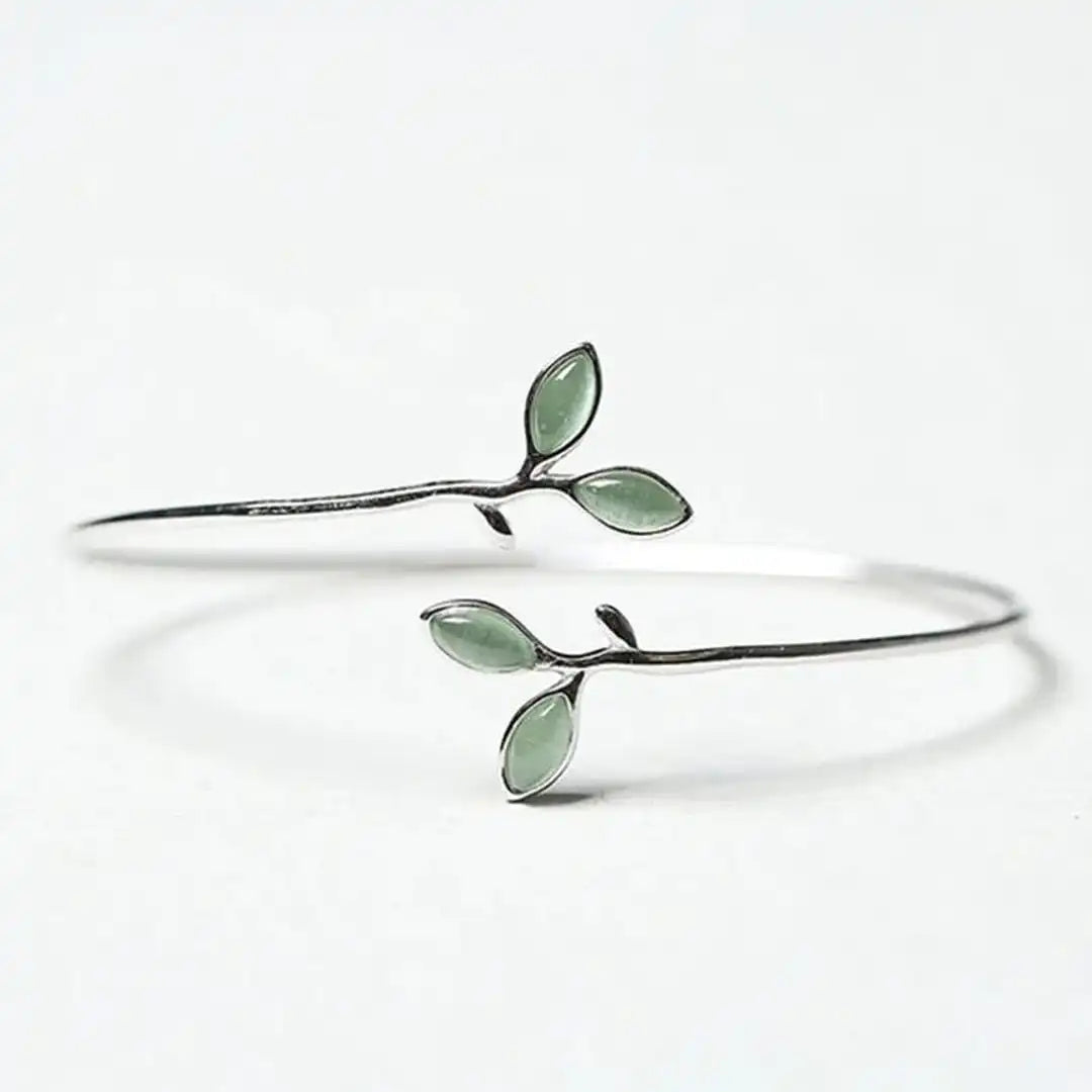 Timeless silver opal leaf bangle