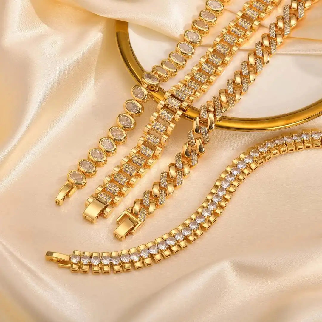 Adjustable Gold-Tone Solid Zirconia Bracelet Set