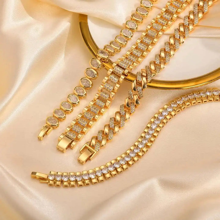 Adjustable Gold-Tone Solid Zirconia Bracelet Set