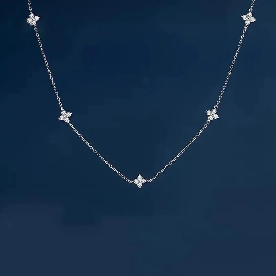 Gorgeous floral necklace with embedded cubic zirconia