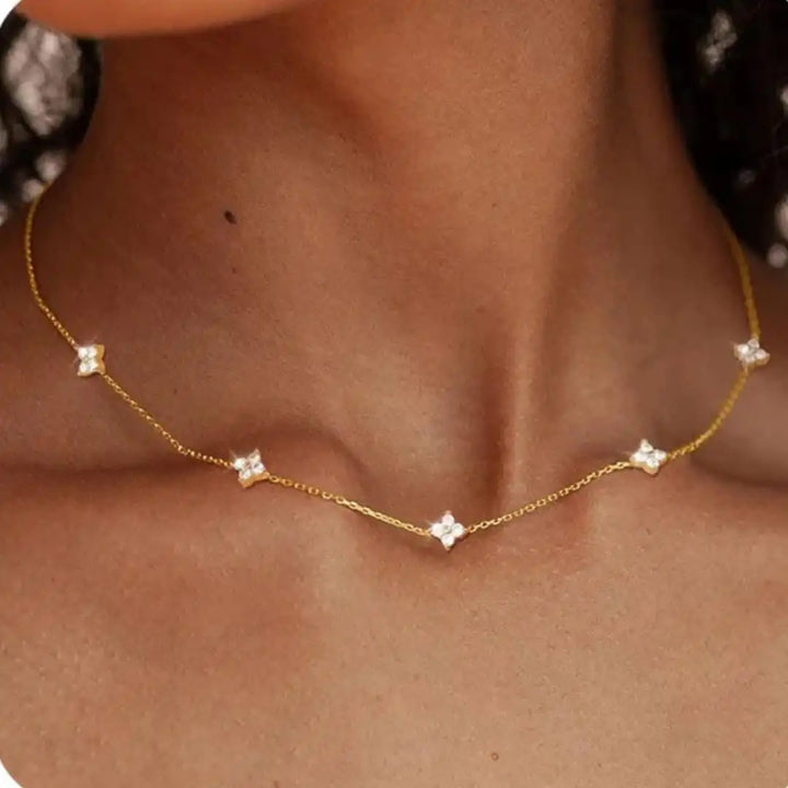 Gorgeous floral necklace with embedded cubic zirconia