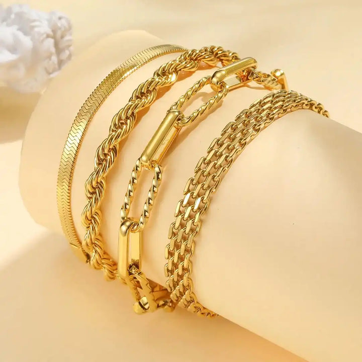 Stackable Gold Pearl Bracelet Set