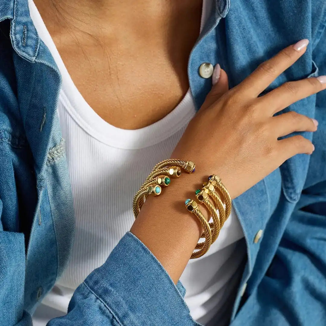 Vintage adjustable gold stone bracelet