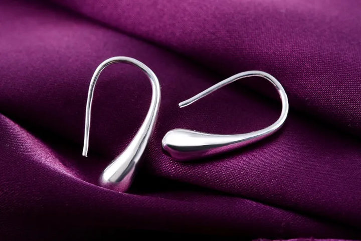 Sterling silver drop hoop earrings