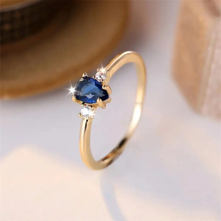 Minimalist Royal Sapphire Ring in Pear Cut